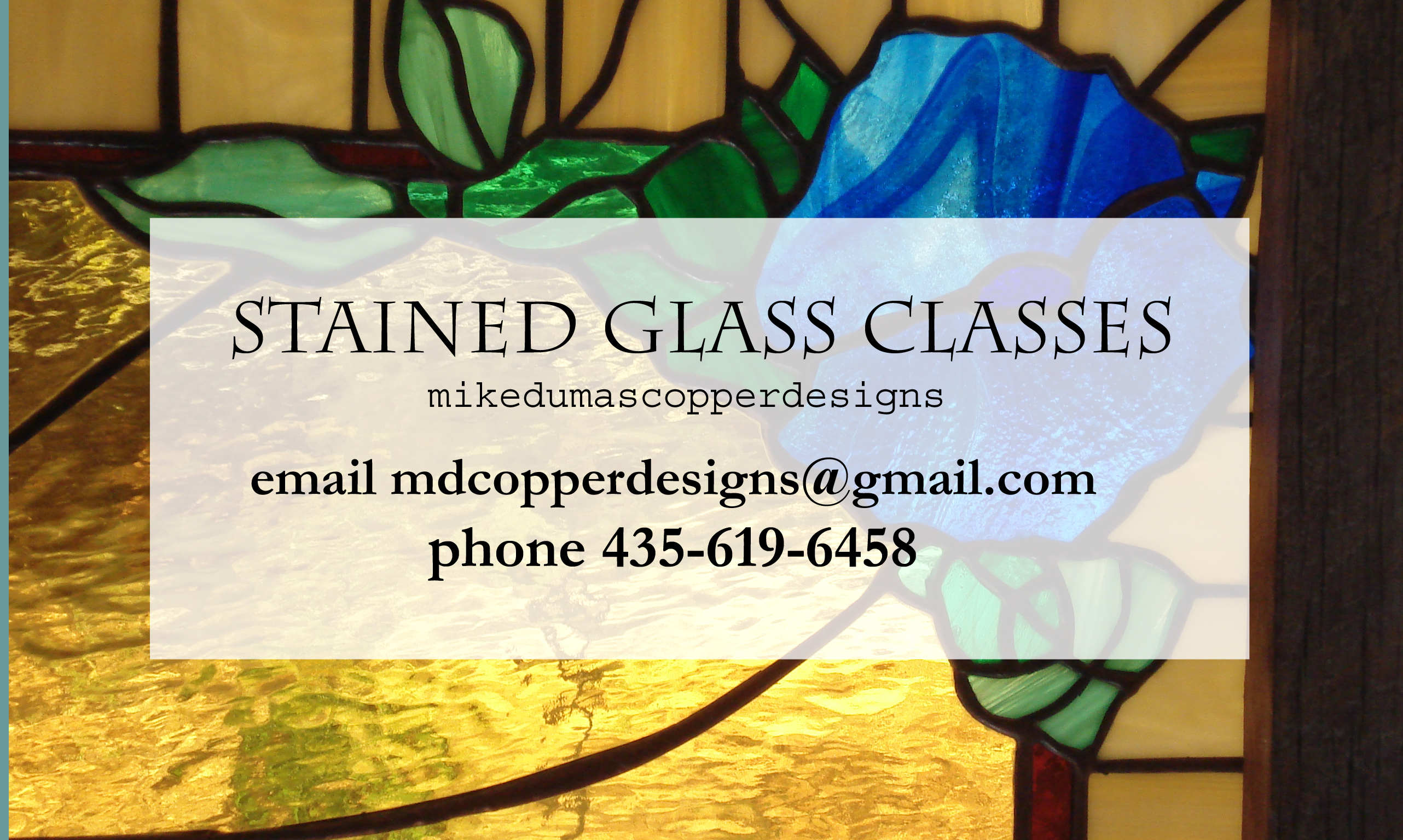 Stained Glass Classes at Mike Dumas Copper Designs header.