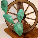 Western Art // rustic design // copper cactus, wagon wheel sculpture by Mike Dumas Copper Designs.