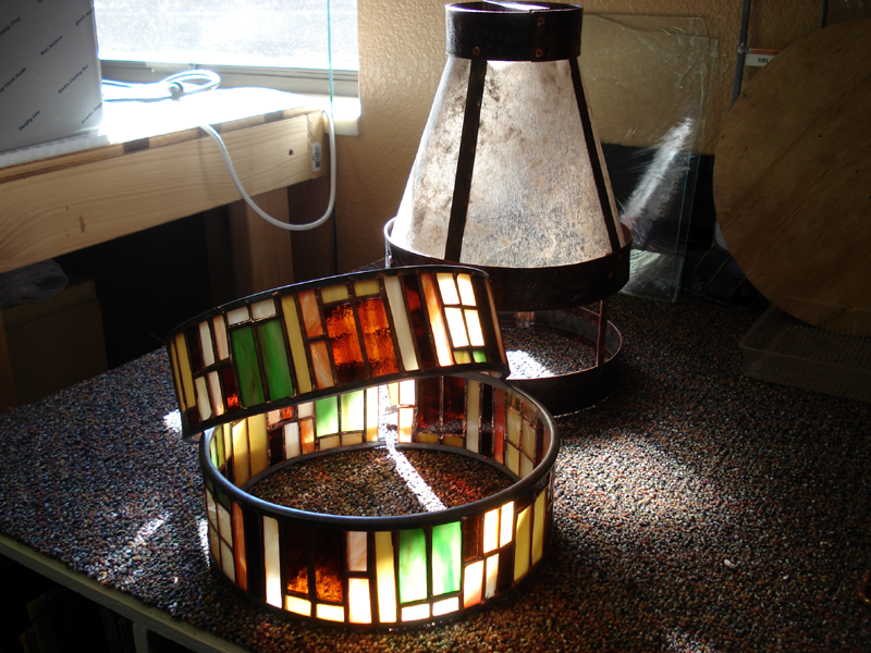Copper Pendant Lights with Stained Glass