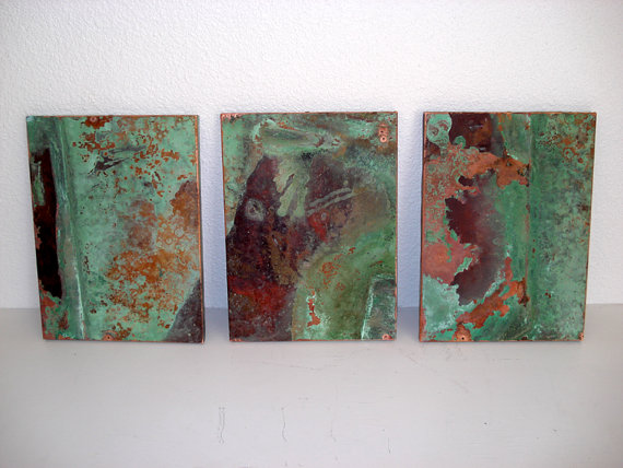 Emerald Green Copper Triptych