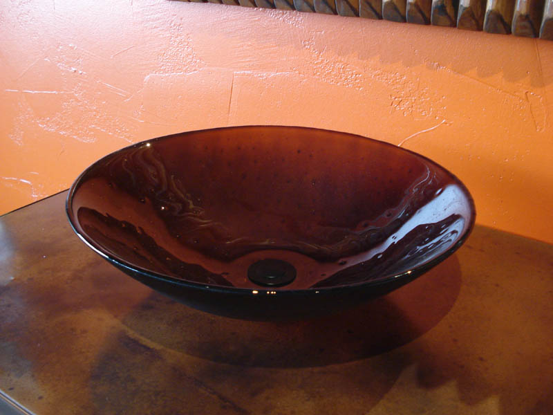 Fused Glass Amber Sink on Copper Pedestal