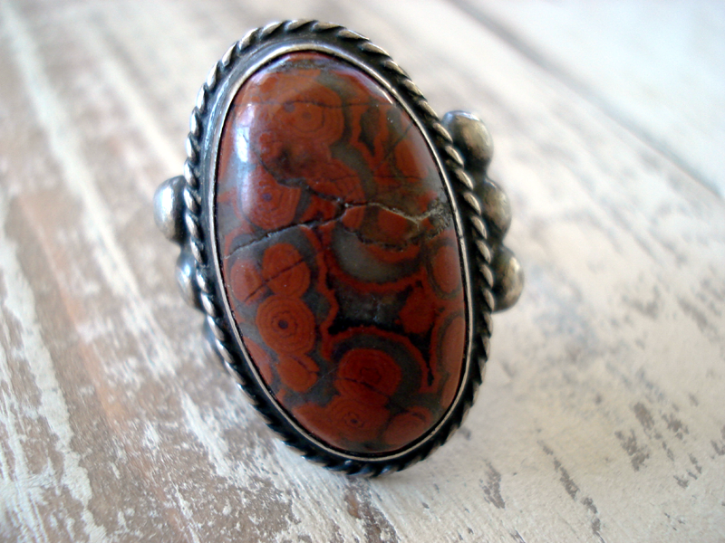 Silver Ring with Petrified Dinosaur Bone Setting