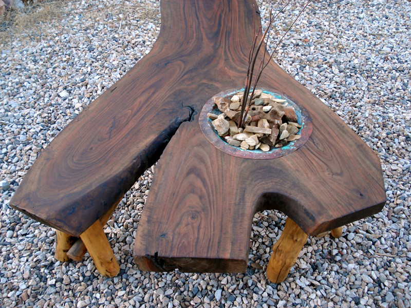 Black Walnut Coffee Table with Copper Water Feature by Mike Dumas Copper Designs Inc.