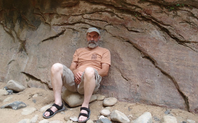 Mike hiking the Narrows at Zion National Park by Mike Dumas Copper Designs Inc.