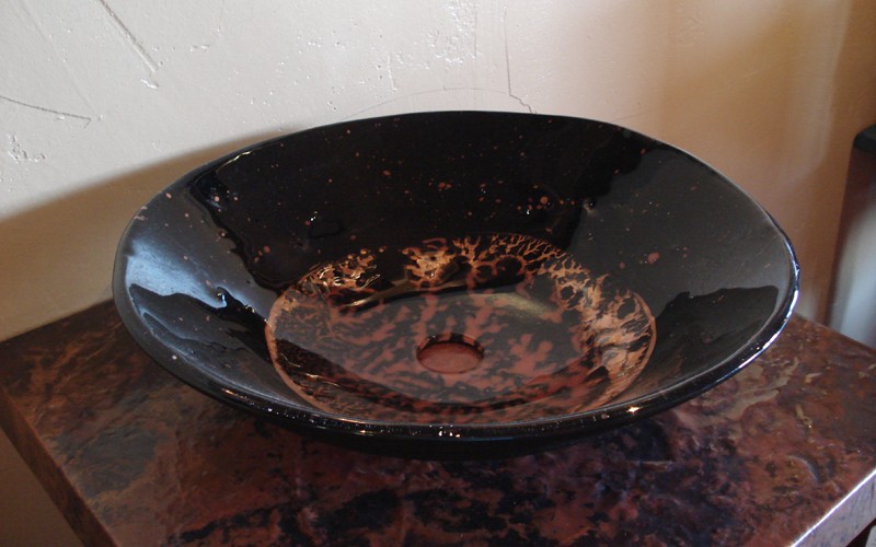 Fused glass // rustic design // Lava sink by Mike Dumas Copper Designs.