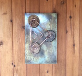 Metal art // mixed media wall art // steel + copper + wood wall sculpture by Mike Dumas Copper Designs.