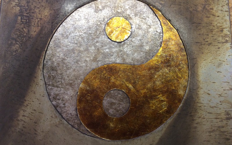 Yin Yang // contemporary style // light sconce of steel and mica by Mike Dumas Copper Designs