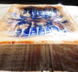 Glass art // square glass dish // fused glass accents by Mike Dumas Copper Designs.